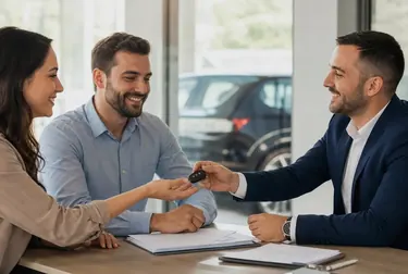 Profissional explicando procedimentos para transferência de veículo.