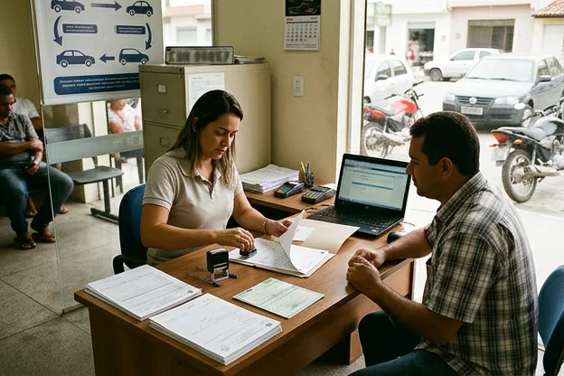 Veículo sendo licenciado em um atendimento de despachante.